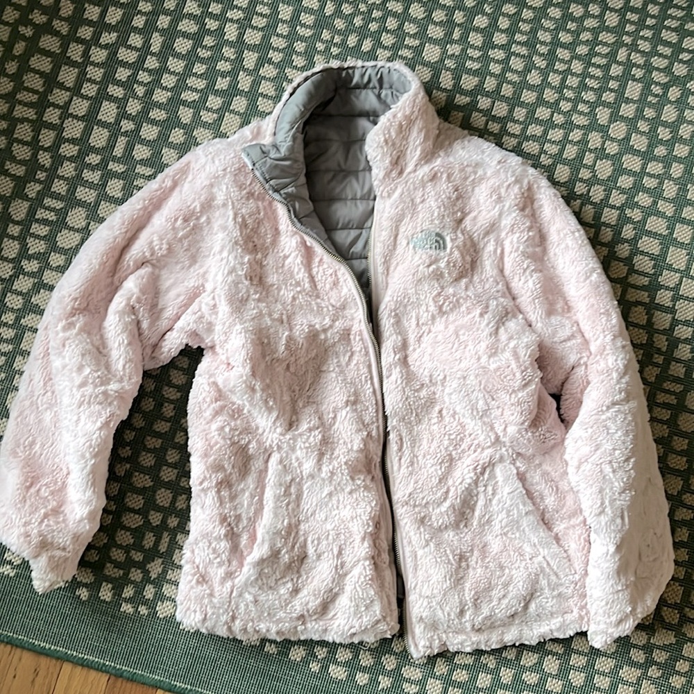 Pink / Gray reversible kids coat North Face
